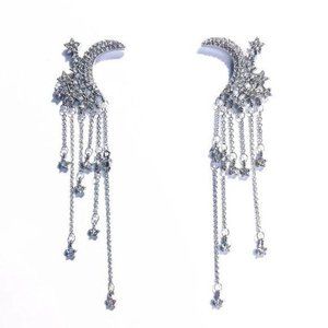 BOHO Fairytale Moon Stars Lust Falls Crystals Tassels Chandelier Long Earrings